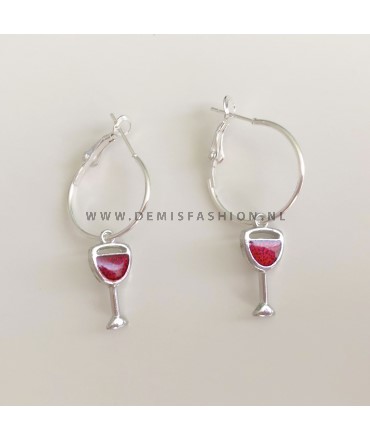 Zilveren rode wijn oorbellen