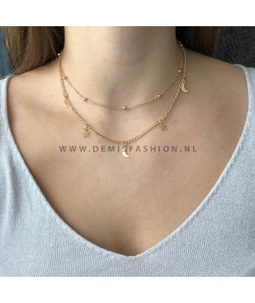 Ster/maan ketting goudkleurig