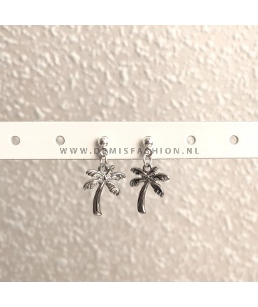 Zilverkleurige palmboom knopjes oorbellen