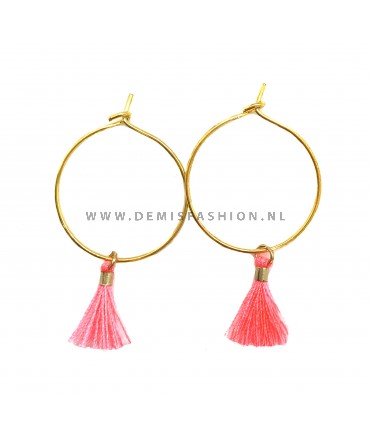 Kwastjes oorbellen Neon roze