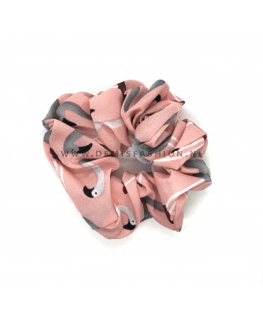 Flamingo scrunchie roze