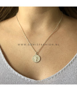 Zilverkleurige munt ketting Clara