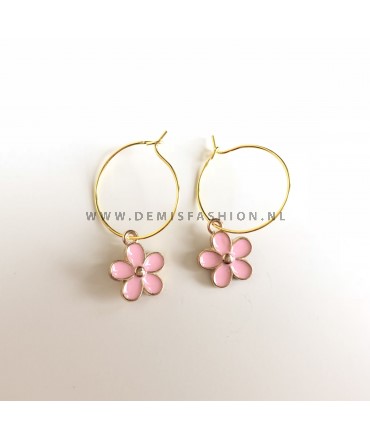 Oorbellen roze bloem